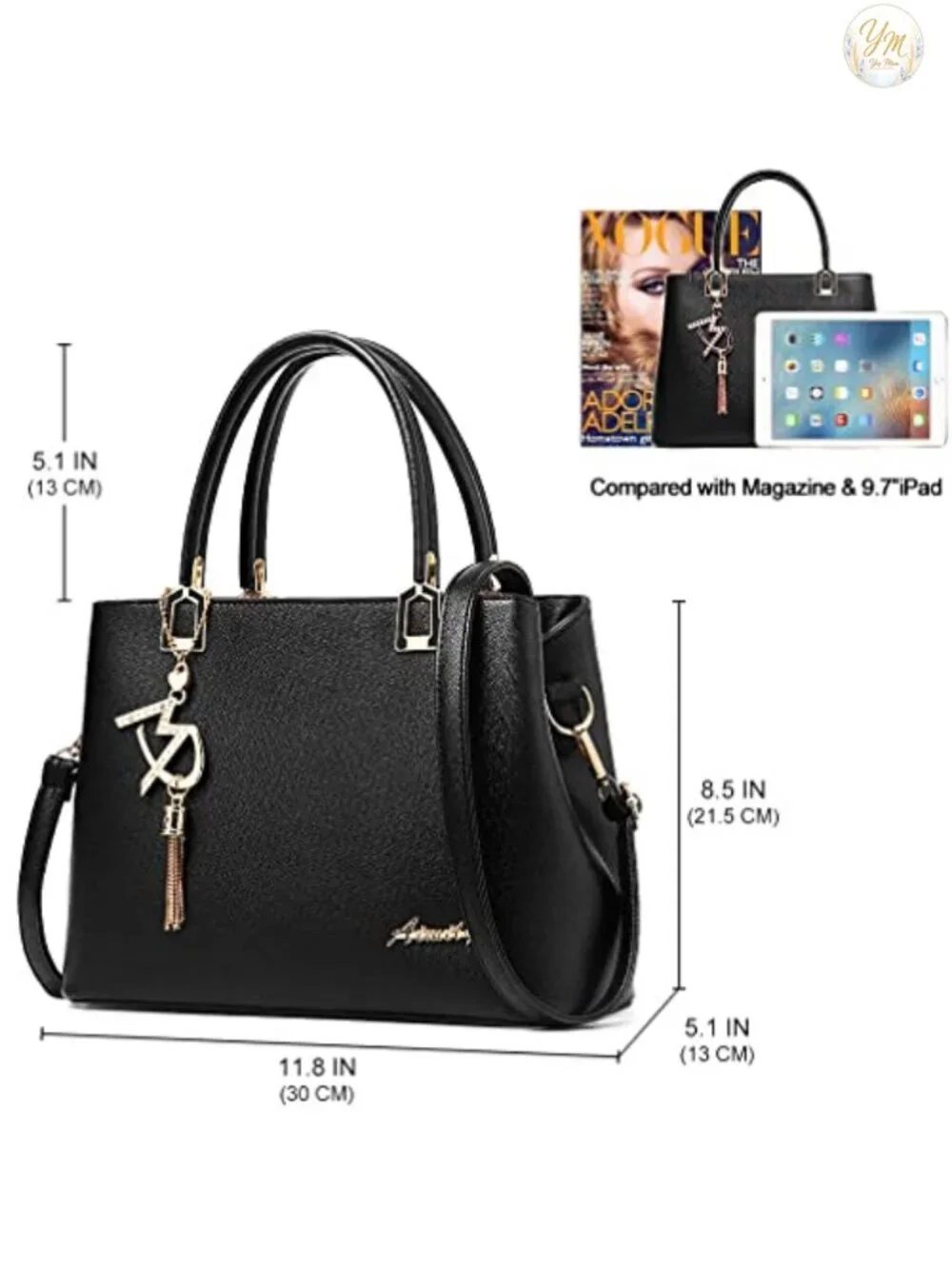 Faux Leather Satchel Tote Purse - 3-in-1 Shoulder & Crossbody Bag